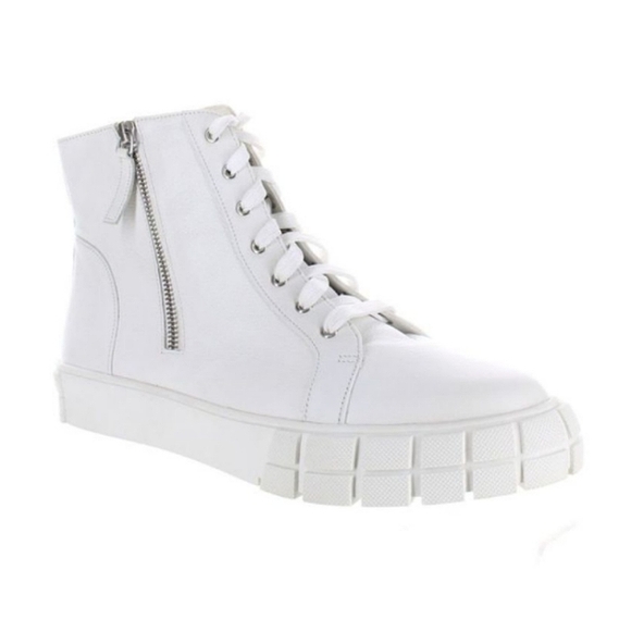 NWT Linea Paolo 'Gio Lo' Genuine Leather High Top Side Zip Sneakers in All White - Picture 2 of 10